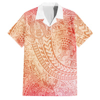 Hawaiian Turtles and Leis Family Matching Mermaid Dress and Hawaiian Shirt Tribal Kakau Pattern Peach Fuzz Color LT03 Dad's Shirt - Short Sleeve Peach Fuzz - Polynesian Pride