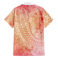 Hawaiian Turtles and Leis Family Matching Mermaid Dress and Hawaiian Shirt Tribal Kakau Pattern Peach Fuzz Color LT03 Dad's Shirt - Long Sleeve Peach Fuzz - Polynesian Pride