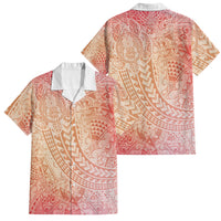 Hawaiian Turtles and Leis Family Matching Off The Shoulder Long Sleeve Dress and Hawaiian Shirt Tribal Kakau Pattern Peach Fuzz Color LT03 Dad's Shirt - Short Sleeve Peach Fuzz - Polynesian Pride
