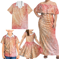 Hawaiian Turtles and Leis Family Matching Off Shoulder Maxi Dress and Hawaiian Shirt Tribal Kakau Pattern Peach Fuzz Color LT03 - Polynesian Pride
