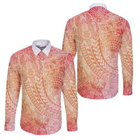 Hawaiian Turtles and Leis Family Matching Puletasi and Hawaiian Shirt Tribal Kakau Pattern Peach Fuzz Color LT03 Dad's Shirt - Long Sleeve Peach Fuzz - Polynesian Pride
