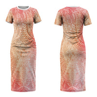 Hawaiian Turtles and Leis Family Matching Short Sleeve Bodycon Dress and Hawaiian Shirt Tribal Kakau Pattern Peach Fuzz Color LT03 Mom's Dress Peach Fuzz - Polynesian Pride
