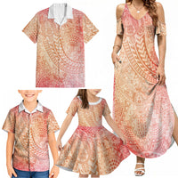 Hawaiian Turtles and Leis Family Matching Summer Maxi Dress and Hawaiian Shirt Tribal Kakau Pattern Peach Fuzz Color LT03 - Polynesian Pride