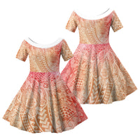 Hawaiian Turtles and Leis Family Matching Summer Maxi Dress and Hawaiian Shirt Tribal Kakau Pattern Peach Fuzz Color LT03 Daughter's Dress Peach Fuzz - Polynesian Pride