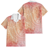 Hawaiian Turtles and Leis Family Matching Tank Maxi Dress and Hawaiian Shirt Tribal Kakau Pattern Peach Fuzz Color LT03 Dad's Shirt - Short Sleeve Peach Fuzz - Polynesian Pride