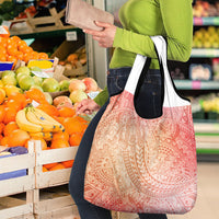 Hawaiian Turtles and Leis Grocery Bag Tribal Kakau Pattern Peach Fuzz Color
