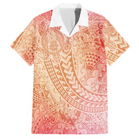 Hawaiian Turtles and Leis Hawaiian Shirt Tribal Kakau Pattern Peach Fuzz Color