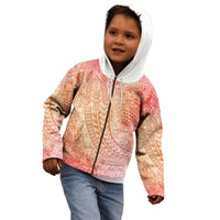 Hawaiian Turtles and Leis Kid Hoodie Tribal Kakau Pattern Peach Fuzz Color