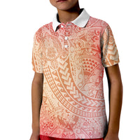 Hawaiian Turtles and Leis Kid Polo Shirt Tribal Kakau Pattern Peach Fuzz Color