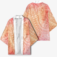 Hawaiian Turtles and Leis Kimono Tribal Kakau Pattern Peach Fuzz Color