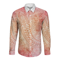 Hawaiian Turtles and Leis Long Sleeve Button Shirt Tribal Kakau Pattern Peach Fuzz Color LT03 Unisex Peach Fuzz - Polynesian Pride