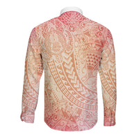 Hawaiian Turtles and Leis Long Sleeve Button Shirt Tribal Kakau Pattern Peach Fuzz Color LT03 - Polynesian Pride