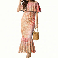 Hawaiian Turtles and Leis Mermaid Dress Tribal Kakau Pattern Peach Fuzz Color LT03 Women Peach Fuzz - Polynesian Pride