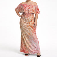 Hawaiian Turtles and Leis Off Shoulder Maxi Dress Tribal Kakau Pattern Peach Fuzz Color LT03 Women Peach Fuzz - Polynesian Pride