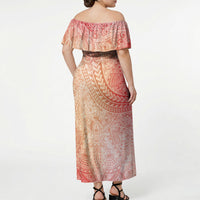 Hawaiian Turtles and Leis Off Shoulder Maxi Dress Tribal Kakau Pattern Peach Fuzz Color LT03 - Polynesian Pride