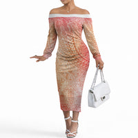Hawaiian Turtles and Leis Off The Shoulder Long Sleeve Dress Tribal Kakau Pattern Peach Fuzz Color LT03 Women Peach Fuzz - Polynesian Pride