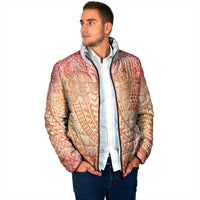 Hawaiian Turtles and Leis Padded Jacket Tribal Kakau Pattern Peach Fuzz Color