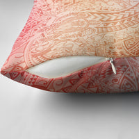 Hawaiian Turtles and Leis Pillow Cover Tribal Kakau Pattern Peach Fuzz Color