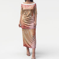 Hawaiian Turtles and Leis Puletasi Tribal Kakau Pattern Peach Fuzz Color LT03 Long Dress Peach Fuzz - Polynesian Pride