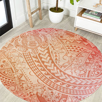 Hawaiian Turtles and Leis Round Carpet Tribal Kakau Pattern Peach Fuzz Color