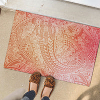 Hawaiian Turtles and Leis Rubber Doormat Tribal Kakau Pattern Peach Fuzz Color