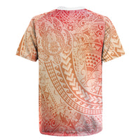 Hawaiian Turtles and Leis Rugby Jersey Tribal Kakau Pattern Peach Fuzz Color