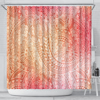 Hawaiian Turtles and Leis Shower Curtain Tribal Kakau Pattern Peach Fuzz Color