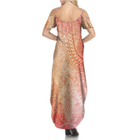 Hawaiian Turtles and Leis Summer Maxi Dress Tribal Kakau Pattern Peach Fuzz Color