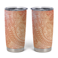 Hawaiian Turtles and Leis Tumbler Cup Tribal Kakau Pattern Peach Fuzz Color