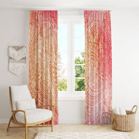 Hawaiian Turtles and Leis Window Curtain Tribal Kakau Pattern Peach Fuzz Color