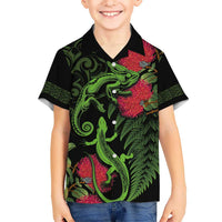 New Zealand Chameleon and Gecko Hawaiian Shirt Maori Silver Fern and Pohutukawa Decoration