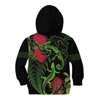 New Zealand Chameleon and Gecko Kid Hoodie Maori Silver Fern and Pohutukawa Decoration