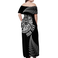 Personalised New Zealand Maori Art Tattoo and Silver Fern Off Shoulder Maxi Dress