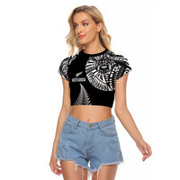 Personalised New Zealand Maori Art Tattoo and Silver Fern Raglan Cropped T Shirt