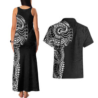 Polynesian Art Traditional Tattoo Pattern Couples Matching Tank Maxi Dress and Hawaiian Shirt