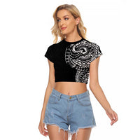 Polynesian Art Traditional Tattoo Pattern Raglan Cropped T Shirt