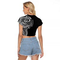 Polynesian Art Traditional Tattoo Pattern Raglan Cropped T Shirt