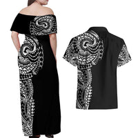 Polynesian Art Traditional Tattoo Couples Matching Off Shoulder Maxi Dress and Hawaiian Shirt Simple Style