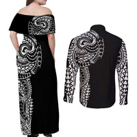 Polynesian Art Traditional Tattoo Couples Matching Off Shoulder Maxi Dress and Long Sleeve Button Shirt Simple Style