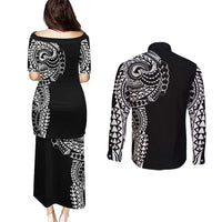 Polynesian Art Traditional Tattoo Couples Matching Puletasi and Long Sleeve Button Shirt Simple Style