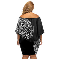 Polynesian Art Traditional Tattoo Family Matching Off Shoulder Short Dress and Hawaiian Shirt Simple Style