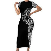 Polynesian Art Traditional Tattoo Short Sleeve Bodycon Dress Simple Style LT03 Long Dress Black - Polynesian Pride