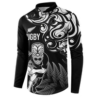 New Zealand Maori Warrior Rugby Button Sweatshirt Silver Fern