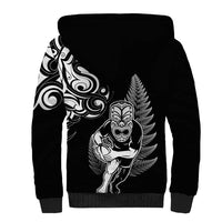 New Zealand Maori Warrior Rugby Sherpa Hoodie Silver Fern