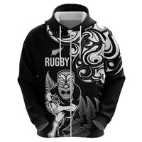 New Zealand Maori Warrior Rugby Zip Hoodie Silver Fern