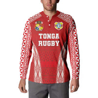 Custom Tonga Pacific Rugby 2024 Button Sweatshirt Ngatu Tribal Pattern