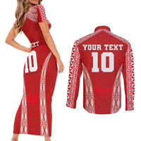 Custom Tonga Pacific Rugby 2024 Couples Matching Short Sleeve Bodycon Dress and Long Sleeve Button Shirt Ngatu Tribal Pattern