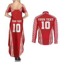 Custom Tonga Pacific Rugby 2024 Couples Matching Summer Maxi Dress and Long Sleeve Button Shirt Ngatu Tribal Pattern