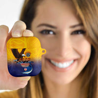 American Samoa Fautasi AirPods Case Bald Eage and Sailfish with Kakau Motifs LT03 Yellow - Polynesian Pride