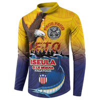 American Samoa Fautasi Button Sweatshirt Bald Eage and Sailfish with Kakau Motifs - Polynesian Pride